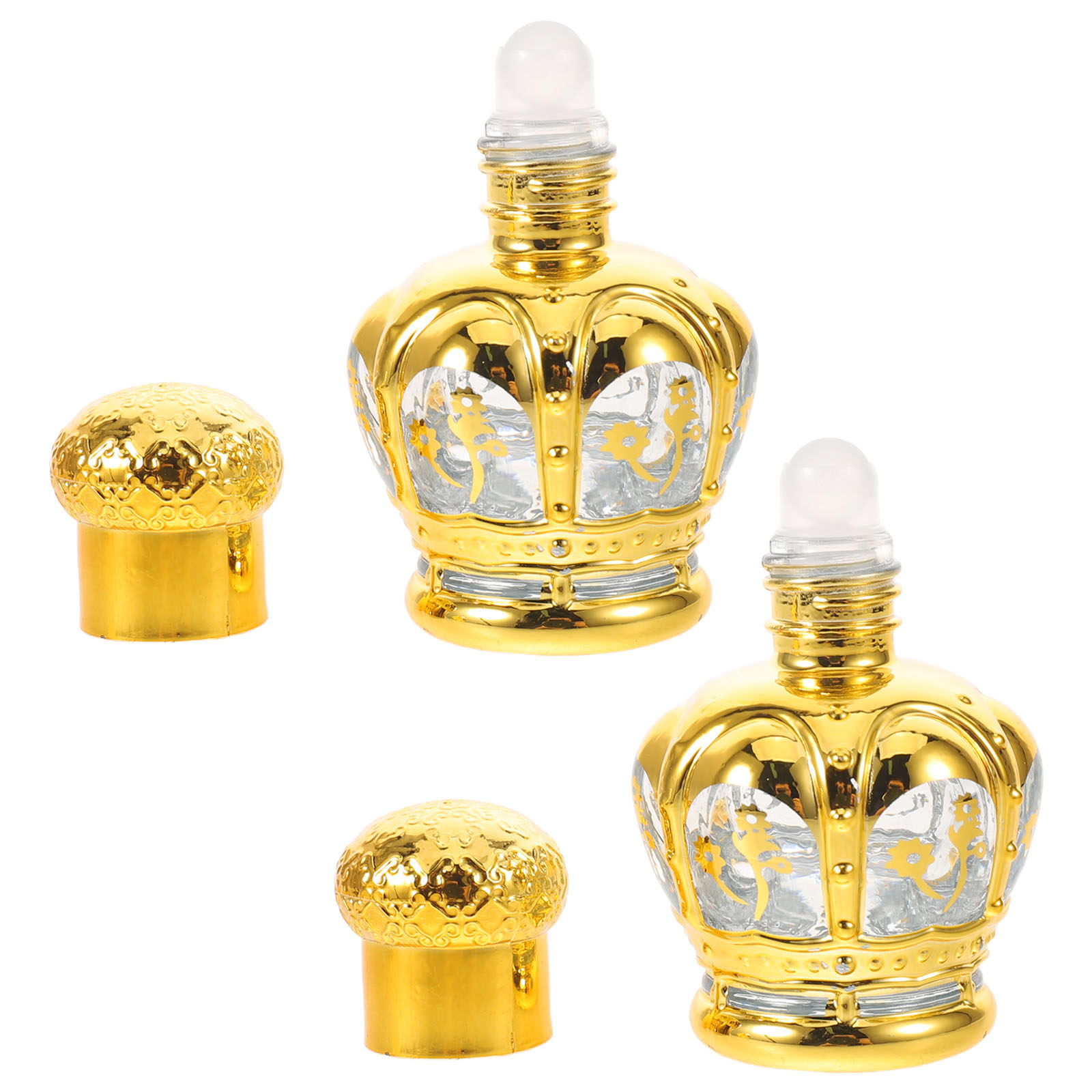 On Perfume & Fragrance Kota Bogor - 2 個 12 ミリリットル透明ガラスロールオンボトルゴールドディテールミニボトルエッセンシャルオイル香水オイルアターウォーター詰め替え可能